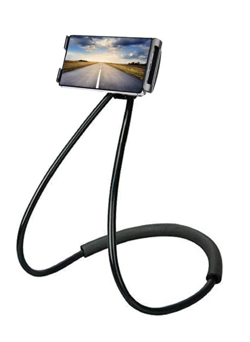 حامل هاتف ذكي - حامل هاتف مريح معلق على الرقبة بتصميم دوار حر على الطاولة متعدد الوظائف (أسود) - Image 1