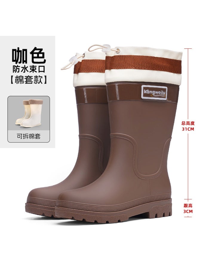 Style New Mid-calf Rain Boots For Women, Rubber Shoes For Outdoor Use, Non-slip Water Boots, Thick-soled Water Shoes, Fleece-lined Outdoor Rain Boots