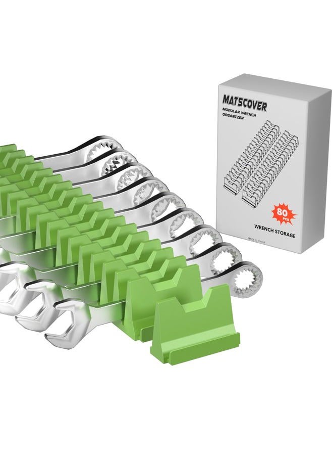 Matscover 80PCS Modular Wrench Organizer Wrench Holder - Tool Organizers for Tool Drawer Storage, Wrench Storage Set with Metric & SAE Label, Wrenchs Rack Tool Gift for Professional Mechanics Men, Green - Image 1
