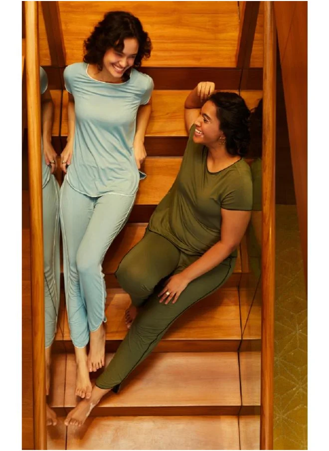 NeceSera Delicate Teal Piping Top