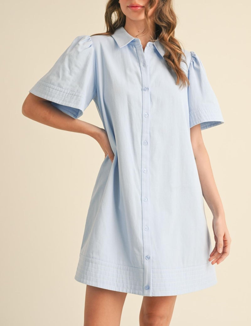 Meyhad Womens Short Sleeve Button Down Mini Shirt Dress Lapel Collar Short Dresses with Pocket(0942-LightBlue-XL) - Image 2