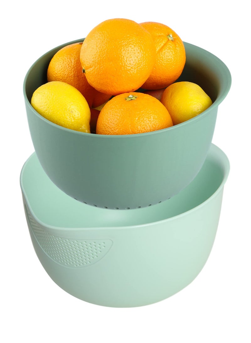Kitchen Colander Set Strain Rice Quinoa and Small Grains Soak Wash and Drain Vegetables and Fruit Olive and Sage 4 Quart Bowl - Image 1