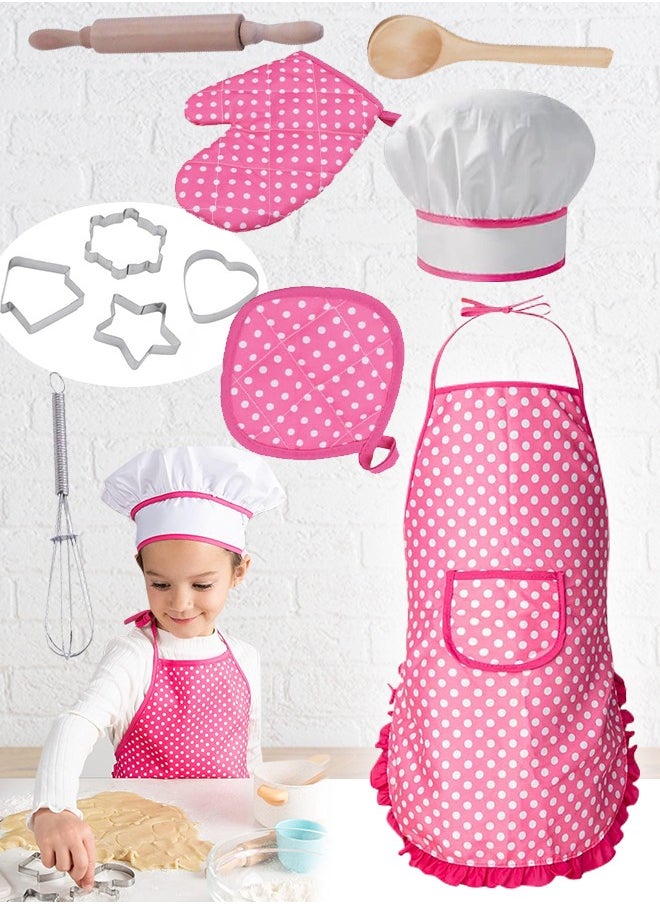NIKITA.VIVI 11-Piece Polka Dot Kids Kitchen Cooking Play With Apron And Chef Hat Set Kitchen Toy Set for Kid, Cooking Pretend Play Kitchen Set Costume Dress Up Chef Outfit 40x38x2cm  - Image 1
