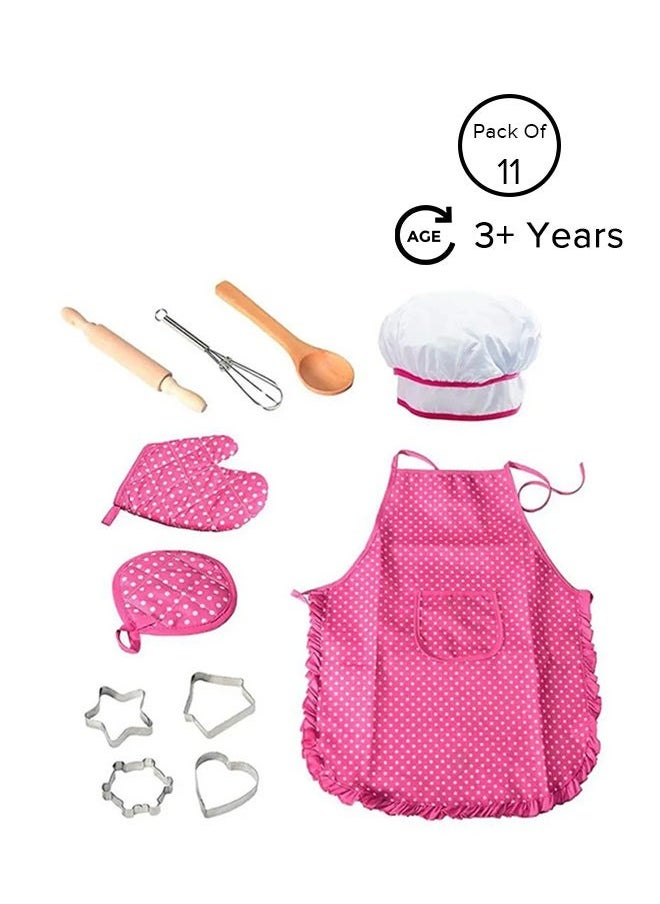 NIKITA.VIVI 11-Piece Polka Dot Kids Kitchen Cooking Play With Apron And Chef Hat Set Kitchen Toy Set for Kid, Cooking Pretend Play Kitchen Set Costume Dress Up Chef Outfit 40x38x2cm  - Image 2