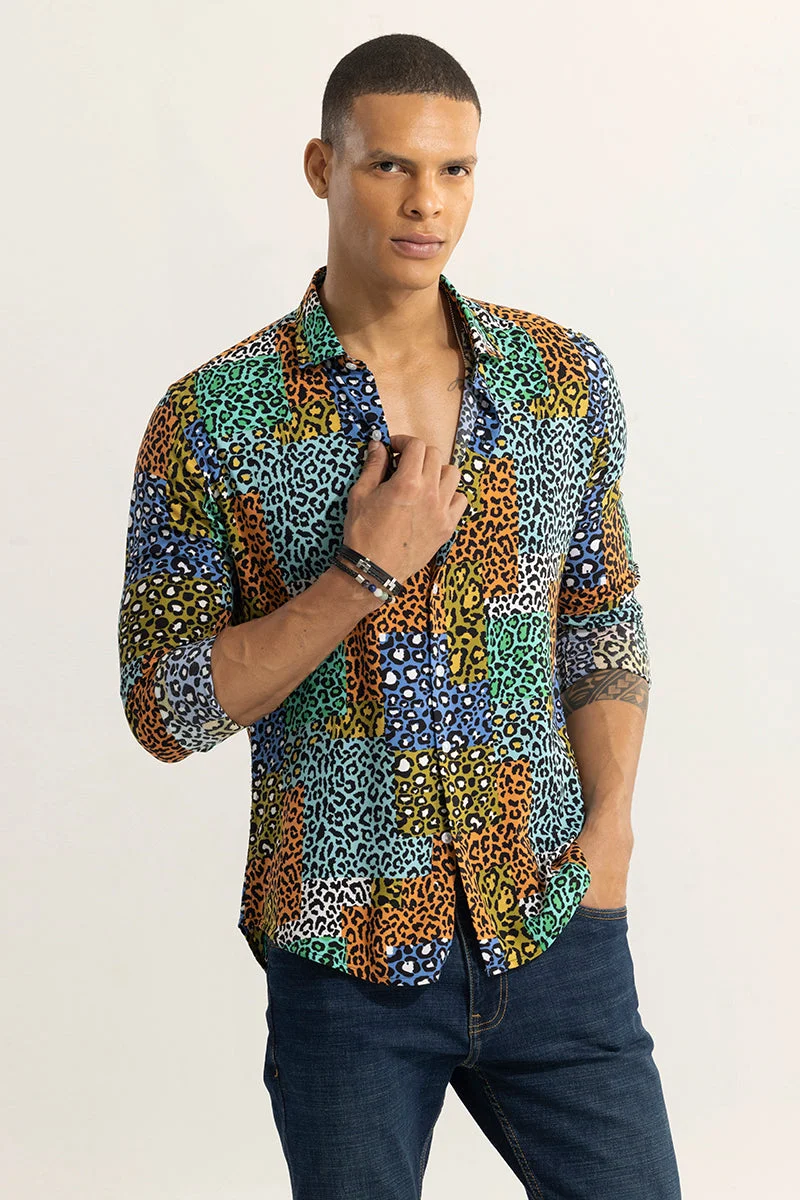 SNITCH Multicolour Animal Print Long Sleeve Slim Fit Streetwear Shirt