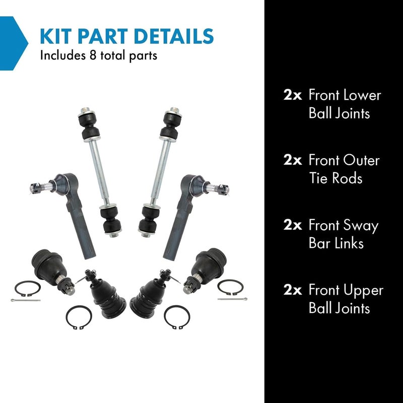 TRQ Front Steering & Suspension Kit Ball Joint Sway Bar Stabilizer Link Tie Rod Compatible with 1999-2006 Chevrolet Silverado 1500 2007 Silverado 1500 Classic GMC Sierra 1500 Sierra 1500 Classic - Image 2