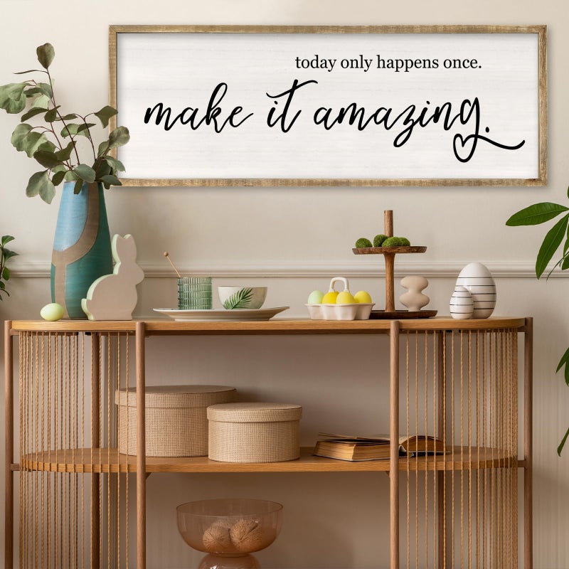 RLWangChao Today Only Happens Once Make It Amazing Wall Art Decor 32x12 Inch Large Inspirational Quote Sign Rustic Living Room Vintage Wood Frame Office Motivational Home Wall Hanging (Wood) - Image 5