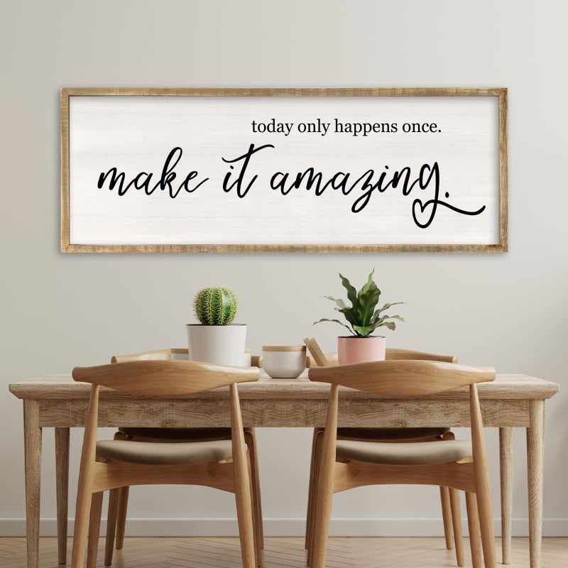 RLWangChao Today Only Happens Once Make It Amazing Wall Art Decor 32x12 Inch Large Inspirational Quote Sign Rustic Living Room Vintage Wood Frame Office Motivational Home Wall Hanging (Wood) - Image 1