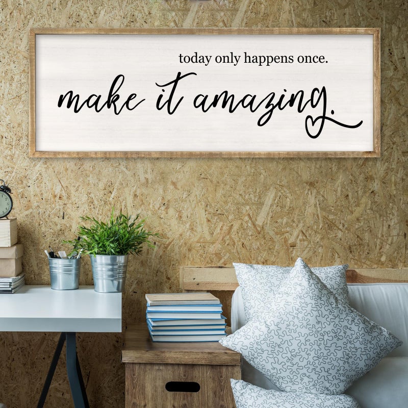 RLWangChao Today Only Happens Once Make It Amazing Wall Art Decor 32x12 Inch Large Inspirational Quote Sign Rustic Living Room Vintage Wood Frame Office Motivational Home Wall Hanging (Wood) - Image 3