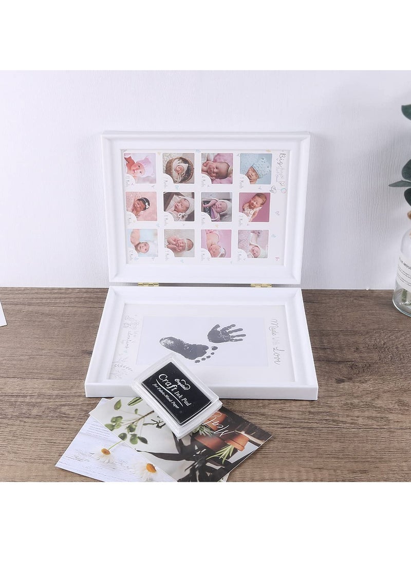 Baby Hand and Footprint Kit Framed Photo Anniversary Growth Record Gifts Reusable Ink Cartridge Frame Foldable White