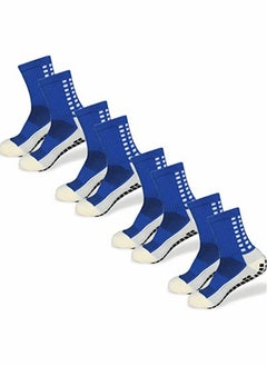 Generic 4 Pcs Unisex Non Slip Sport Soccer Socks, Breathable Comfortable Athletic Football Basketball Hockey Sports Grip Socks with Rubber Dots for Men and Women (Blue)  - Image 1
