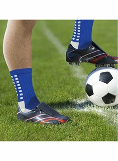 Generic 4 Pcs Unisex Non Slip Sport Soccer Socks, Breathable Comfortable Athletic Football Basketball Hockey Sports Grip Socks with Rubber Dots for Men and Women (Blue)  - Image 4