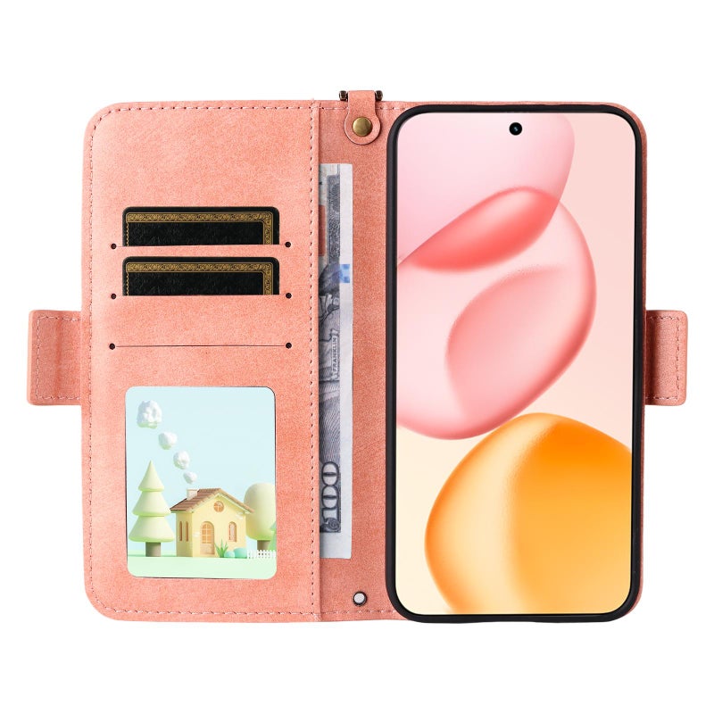 For Honor 400 Global 156.5mm Multi-card Slots Crossbody Cowhide Leather Phone Case(Pink) - Image 4