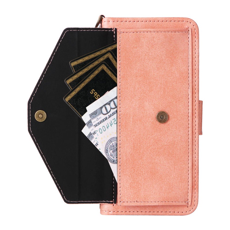 For Honor 400 Global 156.5mm Multi-card Slots Crossbody Cowhide Leather Phone Case(Pink) - Image 5