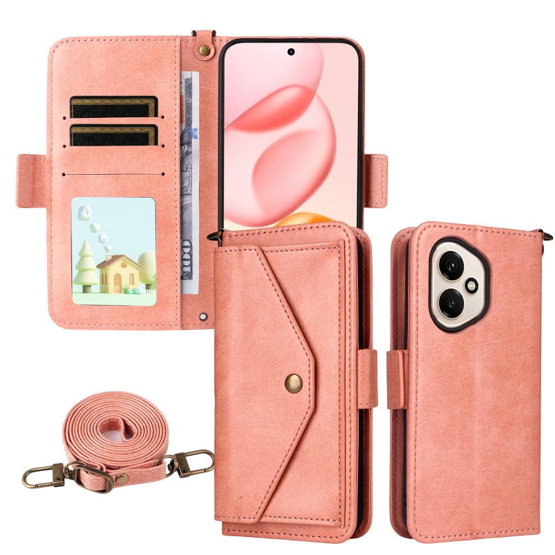 For Honor 400 Global 156.5mm Multi-card Slots Crossbody Cowhide Leather Phone Case(Pink) - Image 1