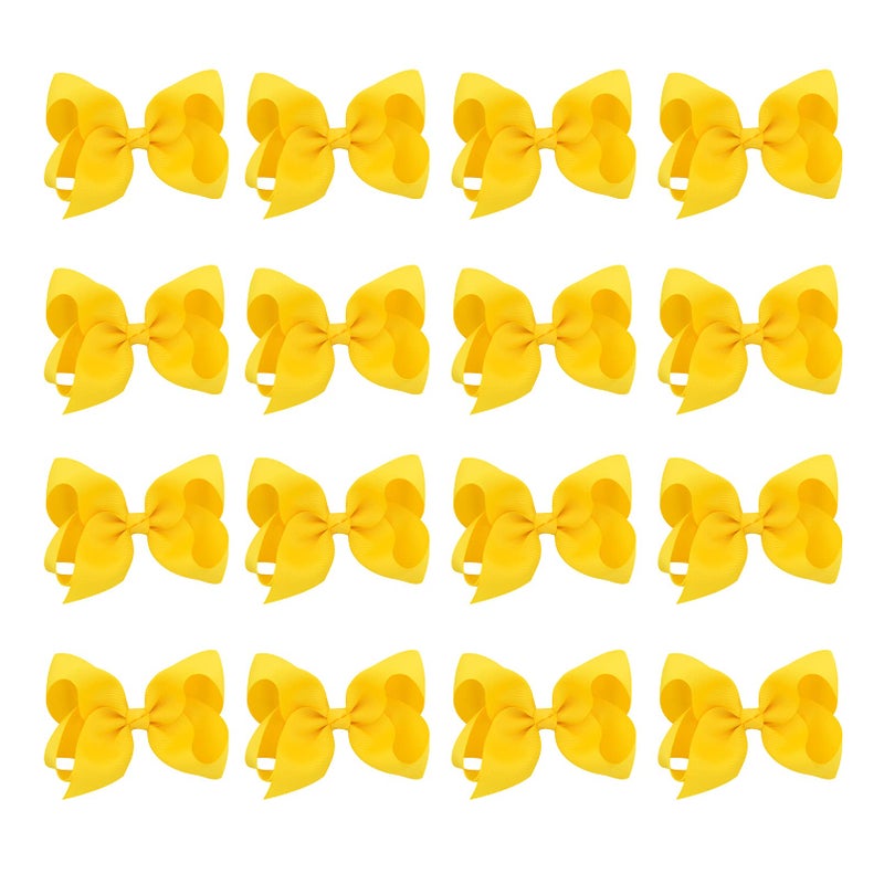 DEEKA 16 PCS 4 Handmade Hair Bow Grosgrain Ribbon Solid Color Hair Bow Alligator Clips Hair Accessories for Little Teen Toddler Girls Yellow
