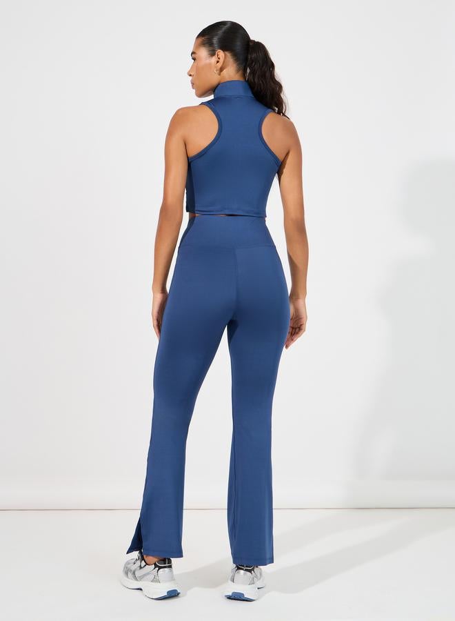 Styli Overall Tonal Stitch Detail Zip Up Longline Sport Bra & Flared Leggings Set - Image 5