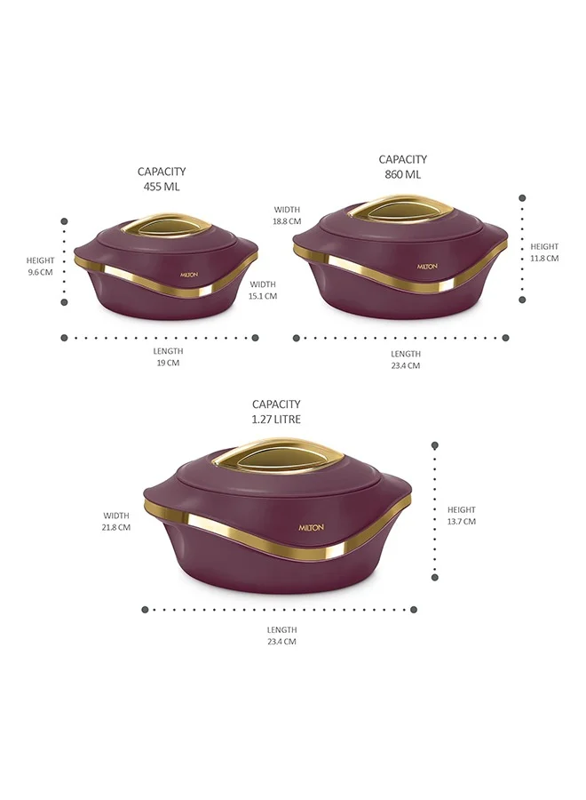 Milton MILTON 3-Piece Casserole Set (860ml, 1.27L, 1.96L) Double-Walled Hotpot with PU Insulation & Stainless Steel Inner, Keeps Food Hot/Cold for Hours, Perfect for Serving Roti - Pearl Reg - Marron Marron
