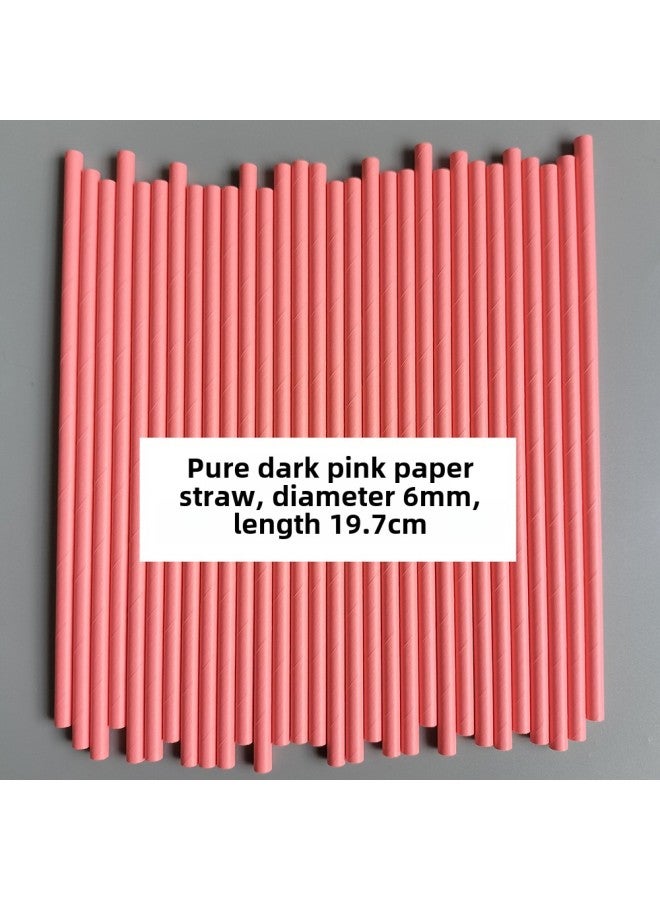 Solid Color Paper Straw Disposable Degradable Food Grade Paper Straw Color Straw Bar Dessert Party Decoration-Color:Solid Color Dark Powder  - Image 1