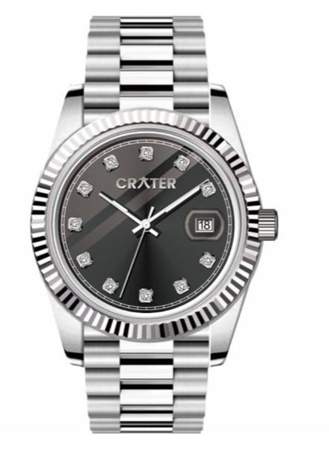 كريتر  ساعة كريتر (CRATER) للرجال – تصميم ملكي فاخر من الستانلس ستيل، مينا كلاسيكي مع عرض التاريخ، مقاومة للماء – تشمل علبة الماركة (فضي /أسود ). - Image 1