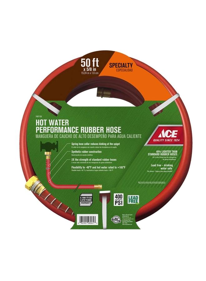 آيس خرطوم مطاطي عالي الأداء للمياه الساخنة عالي التحمل، أحمر، 5/8 بوصة × 50 قدمًا، FLXPR5850RACE