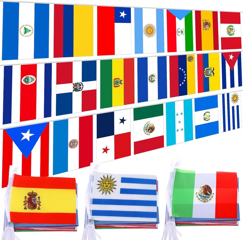 Tudomro 3 Set 21 Spanish Language Speaking Countries Flags Banner String Latin America Latino International Flags for National Hispanic Events Sports Bars Classroom Decorations Supplies - Image 1