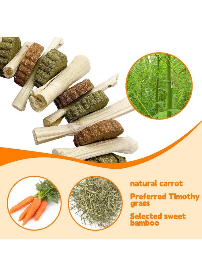 Hamiledyi 3Pcs Bunny Chew Toys for Teeth Bunny Hanging Grinding Cake Natural Sweet Bamboo Sticks Timothy Hay&Carrot Cake for Rabbit Guinea Pig Chinchilla Gerbil Improve Dental Health - Image 3