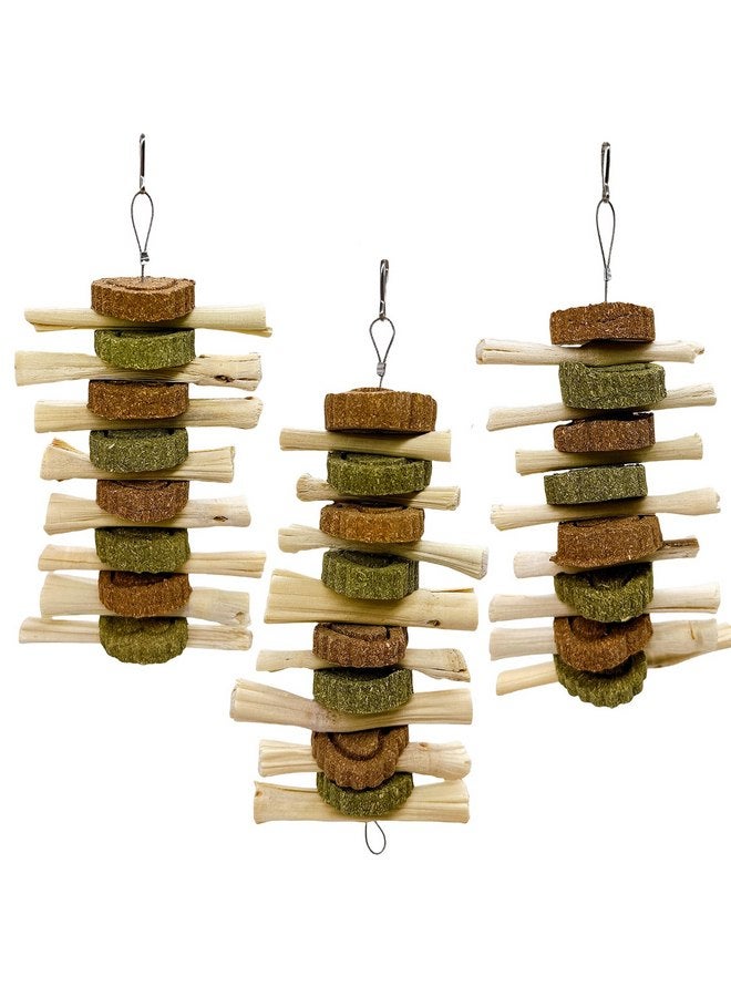 Hamiledyi 3Pcs Bunny Chew Toys for Teeth Bunny Hanging Grinding Cake Natural Sweet Bamboo Sticks Timothy Hay&Carrot Cake for Rabbit Guinea Pig Chinchilla Gerbil Improve Dental Health - Image 1