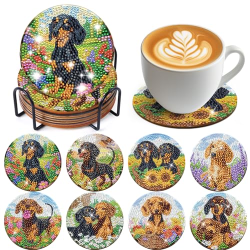 Sitsink Dachshund Diamond Art Coasters - Cute Dog Diamond Painting Coasters Kit for Adult, 3D Rhinestone Gem Art Small DIY Crafts Kit for Women - Image 1