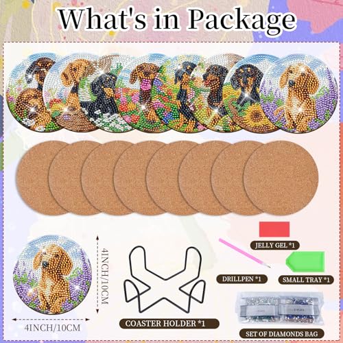 Sitsink Dachshund Diamond Art Coasters - Cute Dog Diamond Painting Coasters Kit for Adult, 3D Rhinestone Gem Art Small DIY Crafts Kit for Women - Image 2