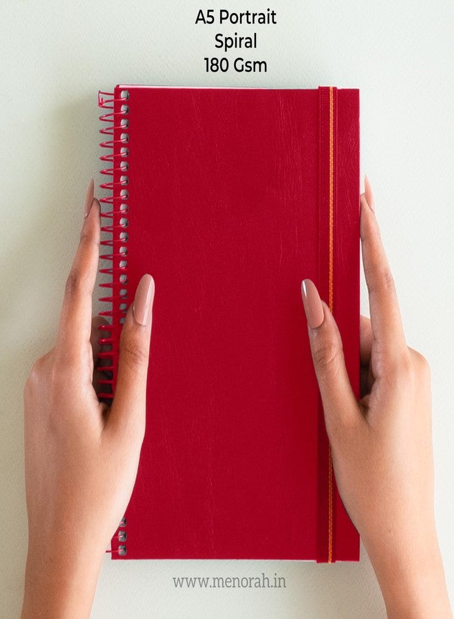 MENORAH دفتر رسم مينورا - ورق A5 - ألوان زيتية - 180 غرام/متر مربع - غلاف حلزوني، دفتر رسم - 100 صفحة/50 ورقة (مقاس 21.0 سم × 14.8 سم) - غلاف معدني حلزوني صلب - دفتر رسم - بورتريه (أحمر) - Image 2