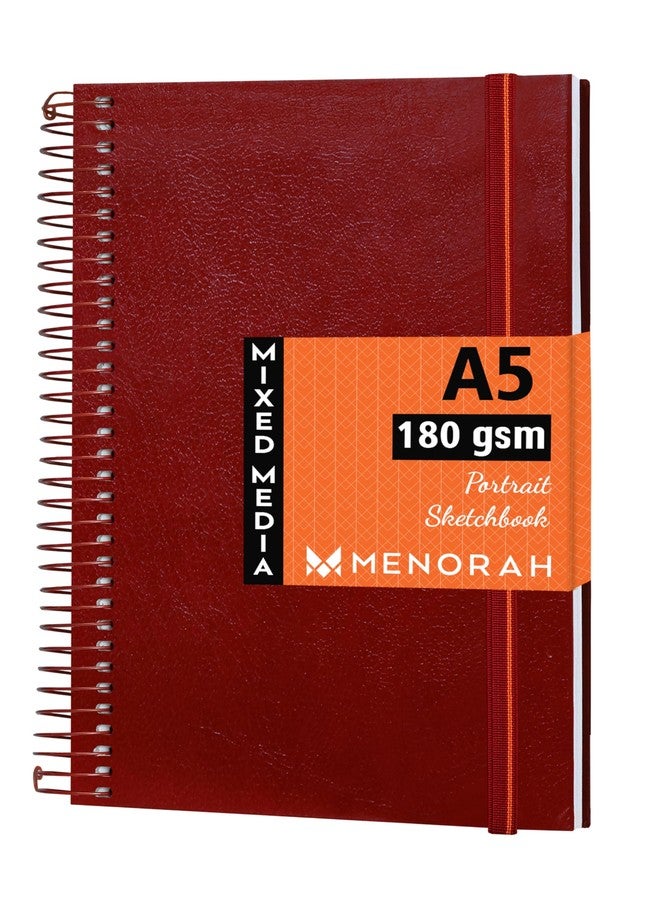 MENORAH دفتر رسم مينورا - ورق A5 - ألوان زيتية - 180 غرام/متر مربع - غلاف حلزوني، دفتر رسم - 100 صفحة/50 ورقة (مقاس 21.0 سم × 14.8 سم) - غلاف معدني حلزوني صلب - دفتر رسم - بورتريه (أحمر) - Image 1