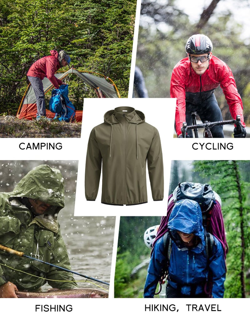 COOFANDY Rain Jacket Men Waterproof Lightweight Packable Rain Coat Raincoats with Hoodie Army Green Medium - Image 5