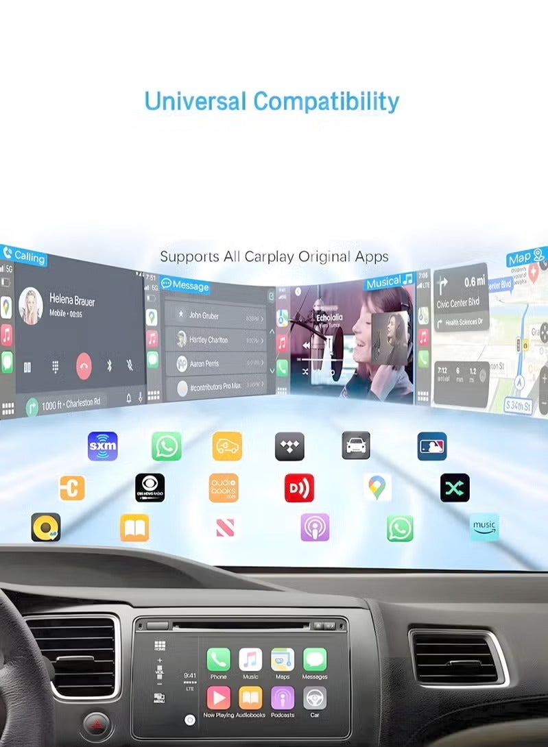 كافيلي محول كار بلاي لاسلكي لأجهزة iPhone وAndroid، التوصيل والتشغيل التلقائي، تحويل السلكي إلى محول كار بلاي لاسلكي من Apple، بلوتوث 5.2 و5.8 جيجاهرتز بدون تأخير، تحكم مستقر، مع USB-C وType-C - Image 4