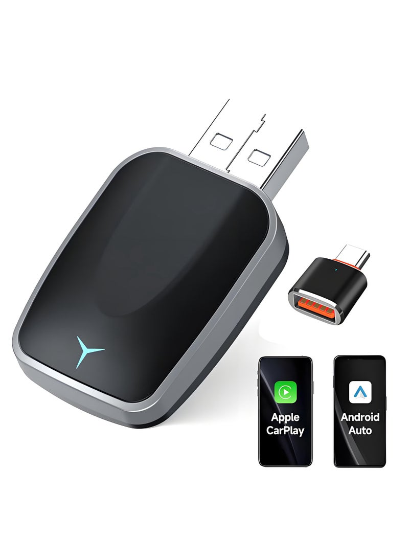 كافيلي محول كار بلاي لاسلكي لأجهزة iPhone وAndroid، التوصيل والتشغيل التلقائي، تحويل السلكي إلى محول كار بلاي لاسلكي من Apple، بلوتوث 5.2 و5.8 جيجاهرتز بدون تأخير، تحكم مستقر، مع USB-C وType-C - Image 1