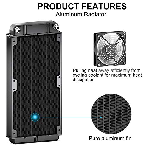 Clyxgs Water Cooling Radiator, 12 Pipe Aluminum Heat Exchanger Radiator with Fan for PC CPU Computer Water Cool System DC12V 240mm Black - Image 3