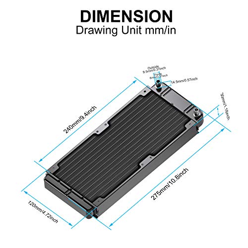 Clyxgs Water Cooling Radiator, 12 Pipe Aluminum Heat Exchanger Radiator with Fan for PC CPU Computer Water Cool System DC12V 240mm Black - Image 2