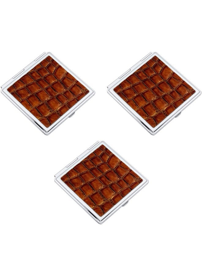 Stephanie Imports Set Of 3 Double Sided Magnifying Square Compact Mirrors With Leatherette Insert (Brown Croc) - Image 2