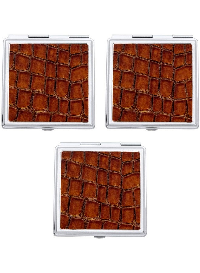 Stephanie Imports Set Of 3 Double Sided Magnifying Square Compact Mirrors With Leatherette Insert (Brown Croc) - Image 1