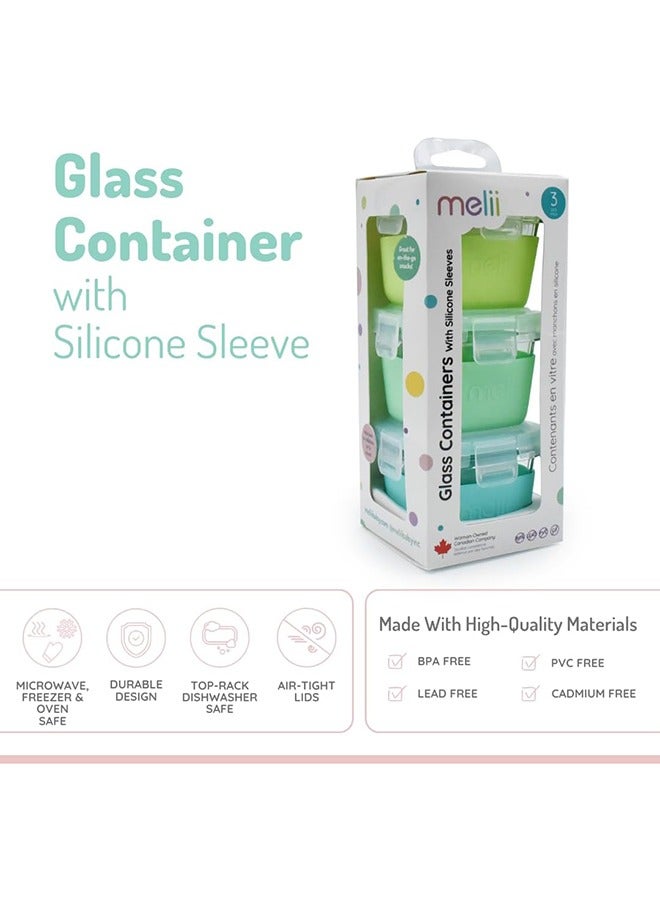 melii Glass Food Storage Containers with Silicone Sleeve, Resistant Borosilicate, Airtight & Leakproof Locking Lid, Oven, Microwave, Freezer & Dishwasher safe, 5.4oz - Mint, Blue, Lime - Image 2