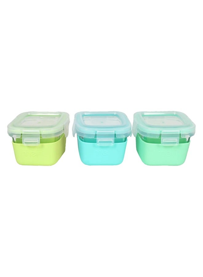 melii Glass Food Storage Containers with Silicone Sleeve, Resistant Borosilicate, Airtight & Leakproof Locking Lid, Oven, Microwave, Freezer & Dishwasher safe, 5.4oz - Mint, Blue, Lime - Image 1