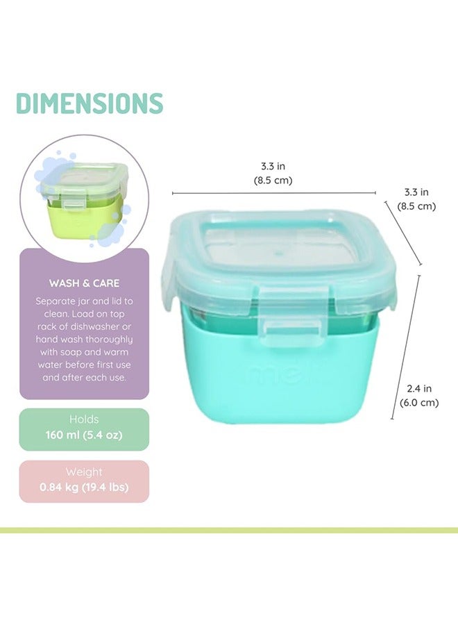 melii Glass Food Storage Containers with Silicone Sleeve, Resistant Borosilicate, Airtight & Leakproof Locking Lid, Oven, Microwave, Freezer & Dishwasher safe, 5.4oz - Mint, Blue, Lime - Image 3