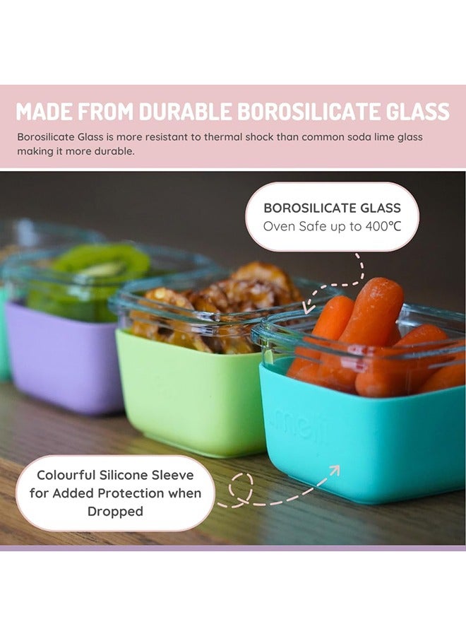 melii Glass Food Storage Containers with Silicone Sleeve, Resistant Borosilicate, Airtight & Leakproof Locking Lid, Oven, Microwave, Freezer & Dishwasher safe, 5.4oz - Mint, Blue, Lime - Image 4