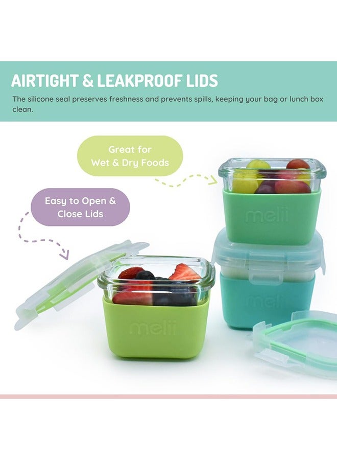 melii Glass Food Storage Containers with Silicone Sleeve, Resistant Borosilicate, Airtight & Leakproof Locking Lid, Oven, Microwave, Freezer & Dishwasher safe, 5.4oz - Mint, Blue, Lime - Image 5