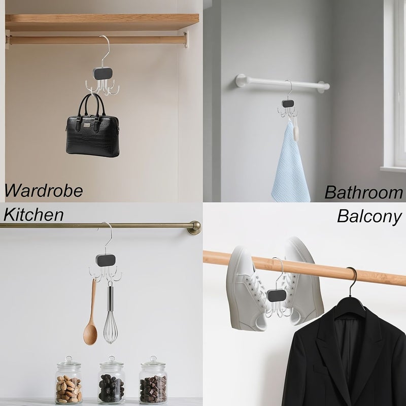 2 Piece Burlywood Belt Hanger For Wardrobe Closet 360 Degree Rotatable Organizer Holder 6 Hooks Space Saving Tie Rack Metal And Wood Storage Accessories - Image 4