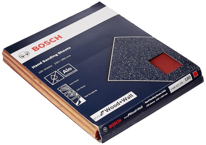 Bosch Professional Hand sanding sheet Wood and Wall 230 x 280 mm Grit 180 Pack of 100 - Image 1