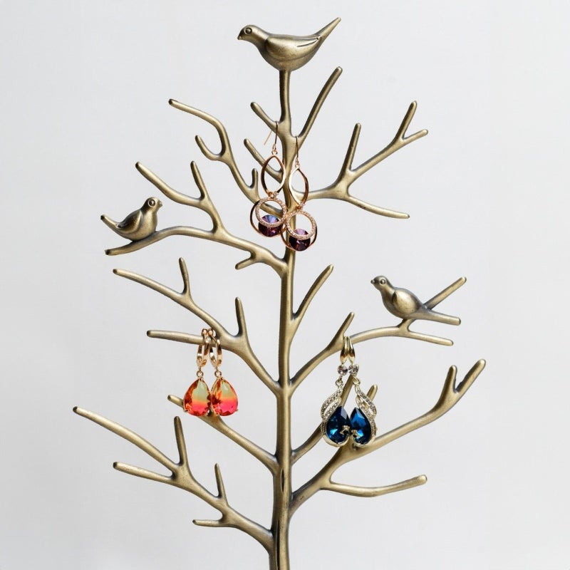 Bird Tree Earring Stand Jewelry Display Stand Alloy Tree shaped Acacia Tree Jewelry Stand  gold - Image 3