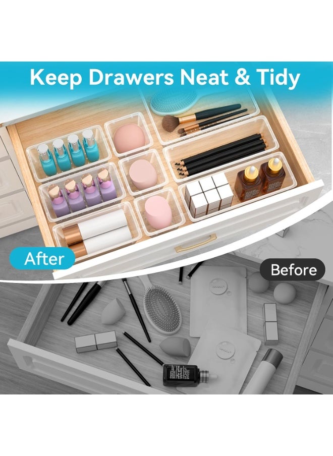 KITCHENOO 36 Piece Drawer Organizer Set, 4 Sizes Storage Drawer Units, Clear Plastic Makeup Organizer and Storage Boxes for Makeup, Stationery, and Multi-Tools for Bathroom, Office, and Bedroom  - Image 3