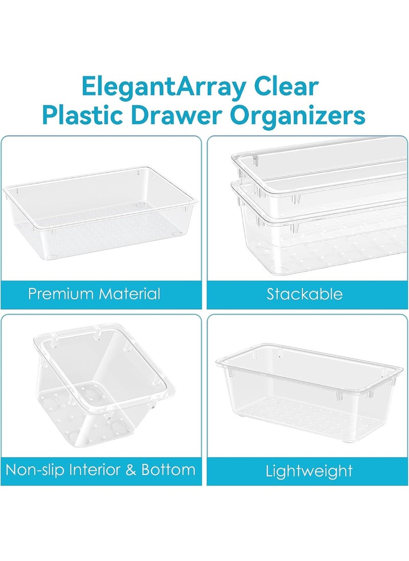 KITCHENOO 36 Piece Drawer Organizer Set, 4 Sizes Storage Drawer Units, Clear Plastic Makeup Organizer and Storage Boxes for Makeup, Stationery, and Multi-Tools for Bathroom, Office, and Bedroom  - Image 4