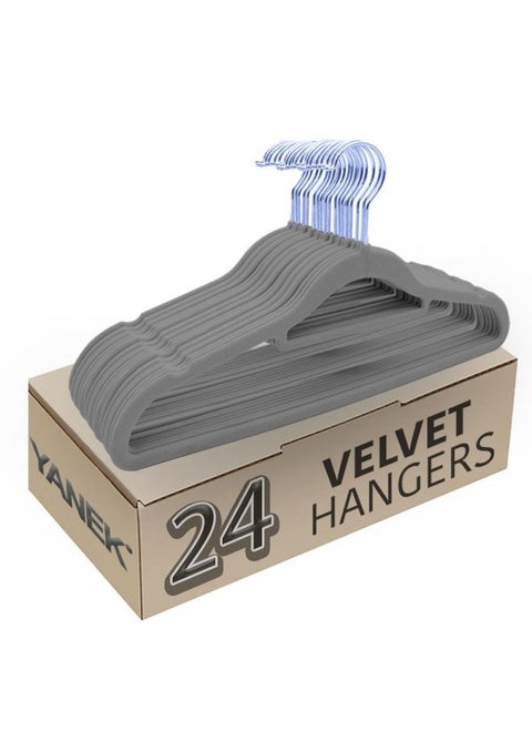 Non-Slip Velvet Hangers, Grey (24 Pack)